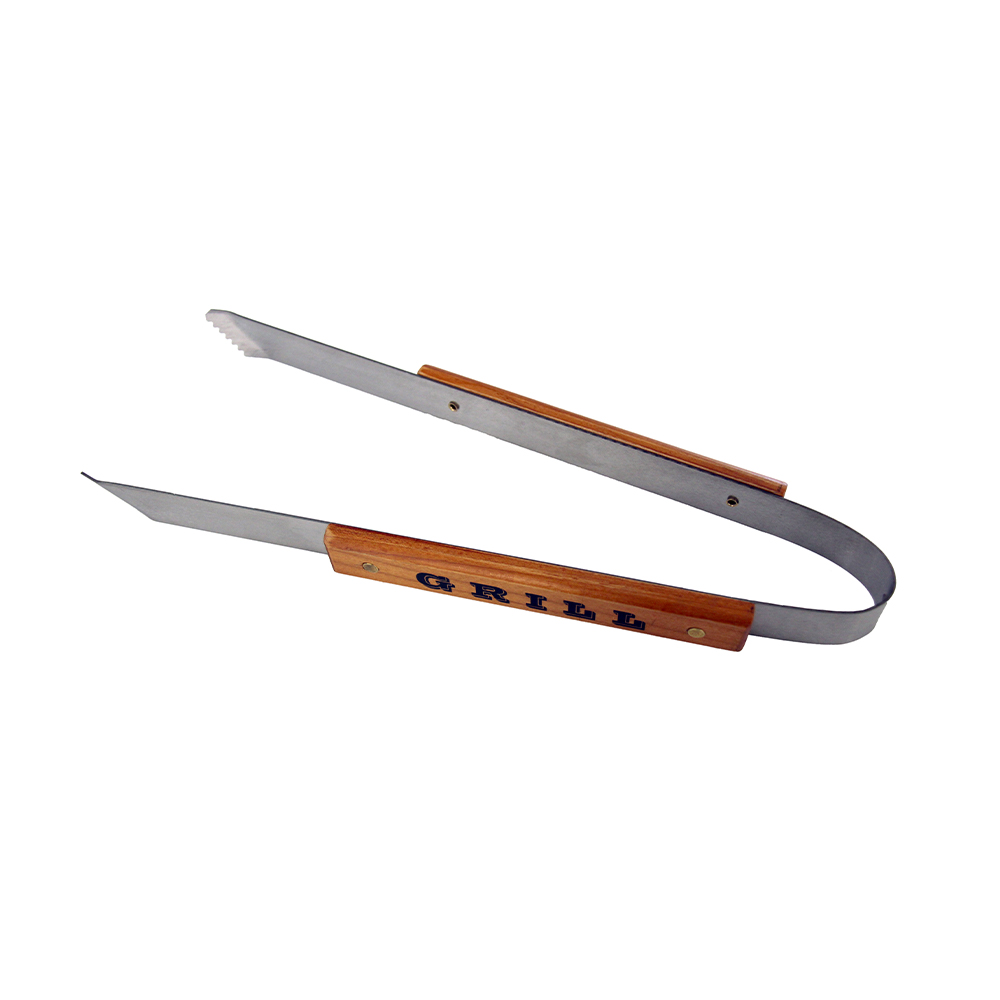 Wooden handle BBQ tongs